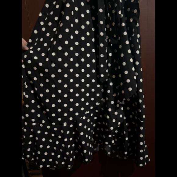 Dokuritu Polka Dot Midi Ruffled Wrap Dress Black/White Size L - NWT - Picture 6 of 16